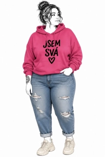 Růžová dámská Plus Size mikina s autorským motivem JSEM SVÁ