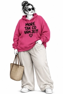 Růžová dámská Plus Size mikina s autorským motivem MORE TAK CO VÁM JE?!