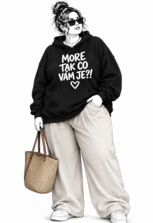Černá plus size dámská mikina s autorským motivem MORE TAK CO VÁM JE?!